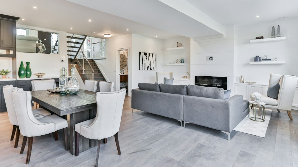 A finished open-plan living room